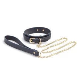 Bondage Couture tumesinine kaelarihm koos jalutusrihmaga