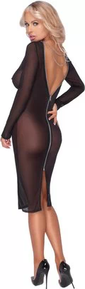 Cottelli Lingerie black sheer mesh dress with back zipper & chains