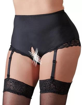 Cottelli Lingerie mustad avatud jalgevahega sukahoidja-püksikud