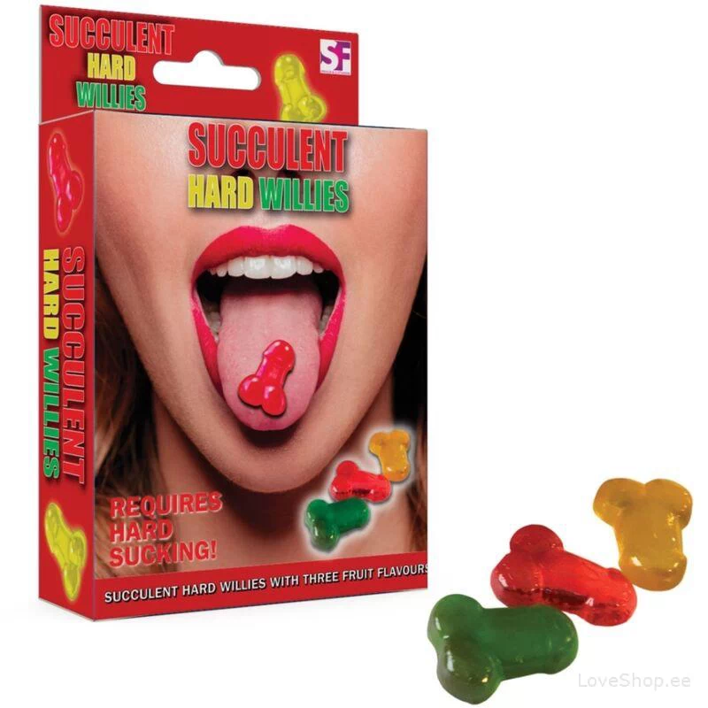 Kolme erineva maitsega kummikommid Succulent Hard Willies