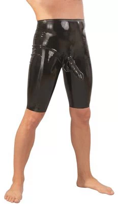 Late X mens black latex cycling shorts with penis sleeve