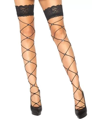 Leg Avenue Jenna mustad suurte silmustega võrksukad ehiskividega