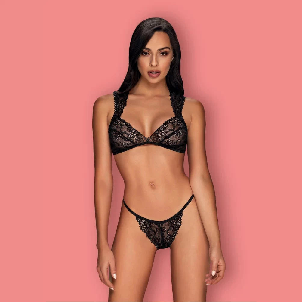 Mustast pitsist 2-osaline pesukomplekt Obsessive Elisetta | LoveShop.ee