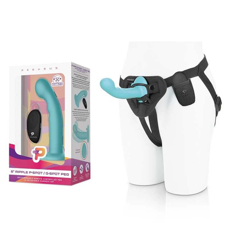 Pegasus - 15,24cm Remote Control Ripple P-spot G-spot Silicone Peg With Harness