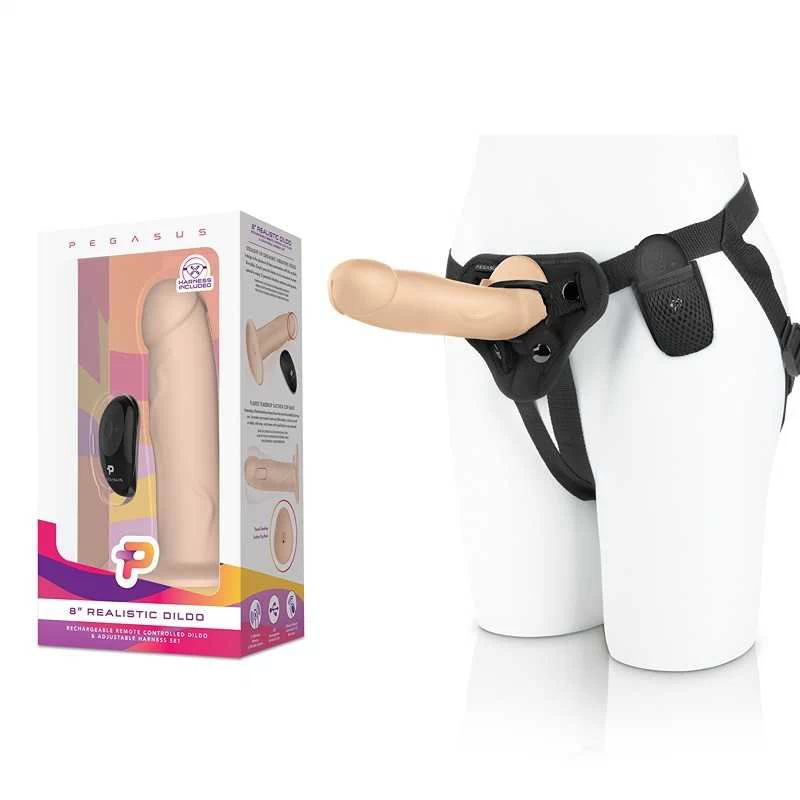 Pegasus - 20,32cm Realistic Silicone Dildo With Harness and Remote Control Included