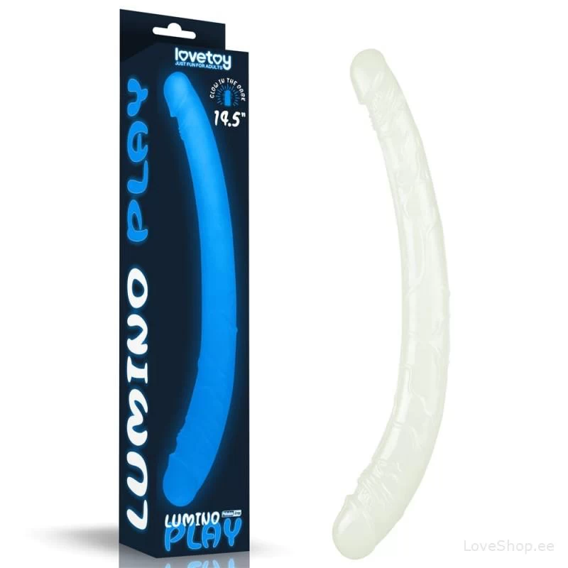 Pimedas helendav kahepoolne dildo Lovetoy Lumino Play (37x3-3.7cm)