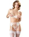 Abierta Fina white suspender set with crotchless string