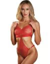 Allure Lingerie Carrie red lace strappy halter crotchless bodysuit