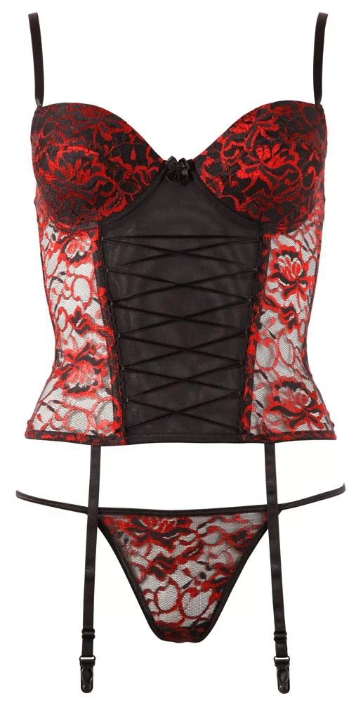 Cotelli Collection seksikas punasepitsiline komplekt