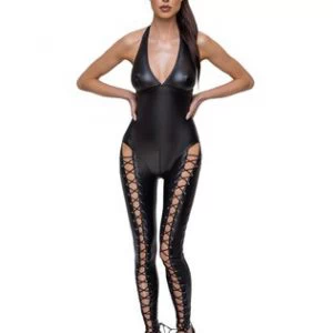 Cottelli Lingerie black matte look lace-up catsuit