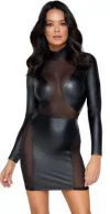 Cottelli Lingerie black matte look mini dress with sheer mesh inserts
