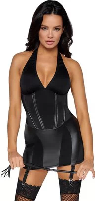 Cottelli Lingerie must dominatriksi minikleit sukahoidjaga