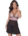 Cottelli Lingerie must läbipaistev kombinee roosa pitsiga