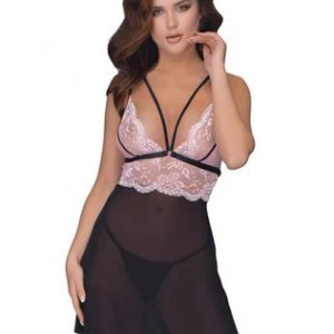 Cottelli Lingerie must läbipaistev kombinee roosa pitsiga