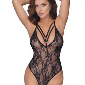 Cottelli Lingerie mustast läbipaistvast tüllist ja õlapaeltega bodi