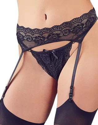 Cottelli Lingerie mustast pitsist sukahoidja koos stringidega