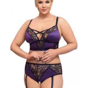 Cottelli Lingerie tumelilla ja musta pitsiga sukahoidjakomplekt