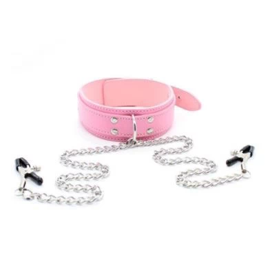 D Ring Bondage kaelarihm koos nibuklambriga