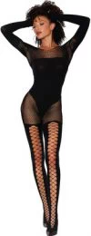 Dreamgirl black opaque & net bodystocking with sleeves