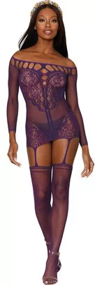 Dreamgirl purple net garter dress bodystocking