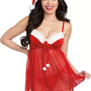 Dreamgirl Santa red sheer babydoll with Santa hat