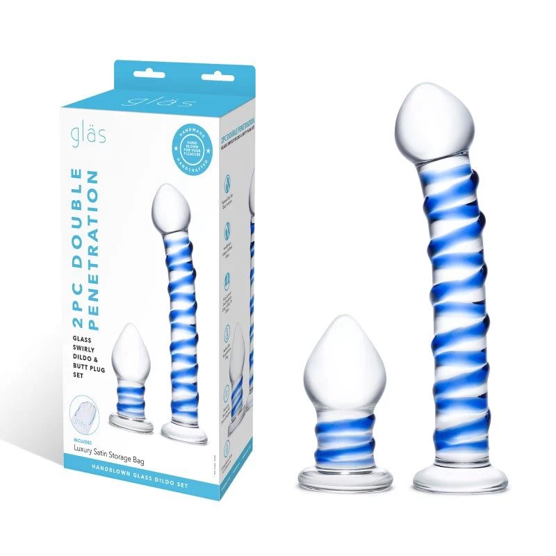 Glas - Double Penetration Glass Swirly Dildo & Butt Plug Set 2 pcs - Image 2