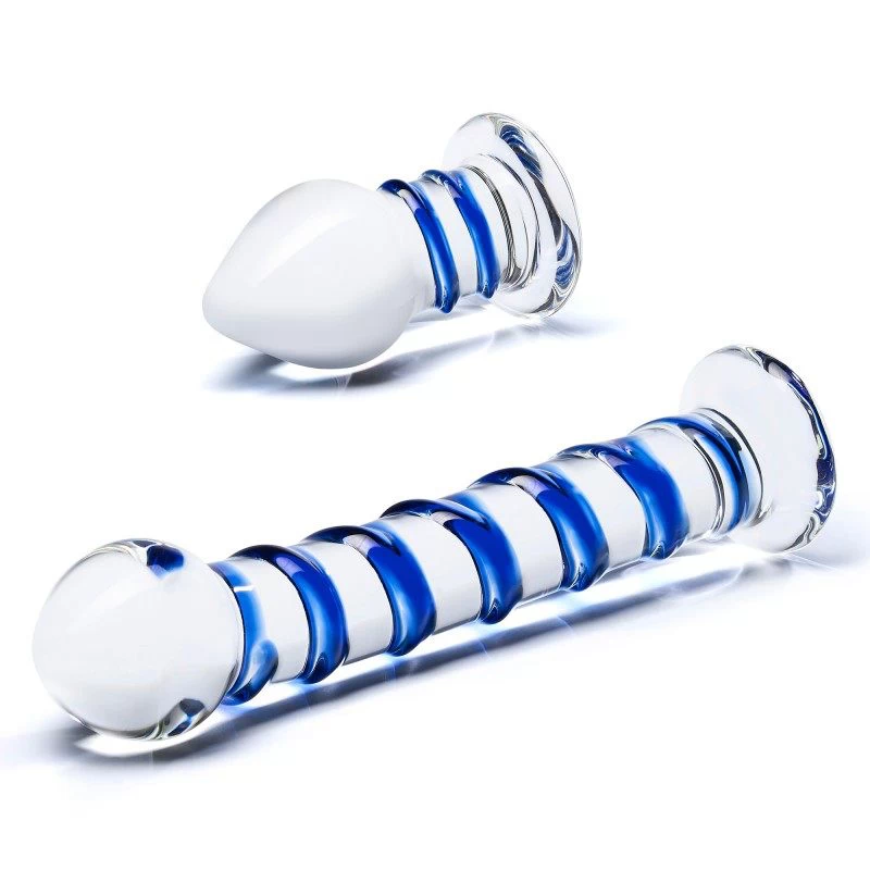 Glas - Double Penetration Glass Swirly Dildo & Butt Plug Set 2 pcs - Image 3