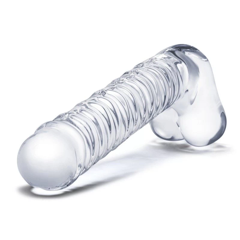 Glas - Realistic Ribbed Glass G-Spot Dildo with Balls - Image 2