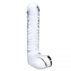 Glas – Realistic Ribbed Glass G-Spot Dildo with Balls