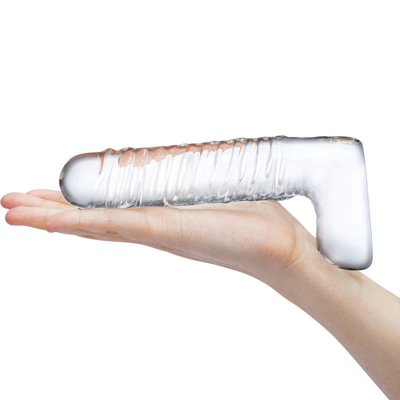 Glas - Realistic Ribbed Glass G-Spot Dildo with Balls - Image 5