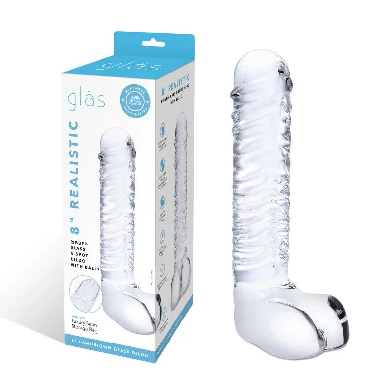 Glas - Realistic Ribbed Glass G-Spot Dildo with Balls - Image 7