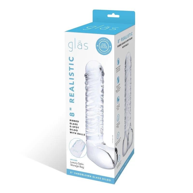 Glas - Realistic Ribbed Glass G-Spot Dildo with Balls - Image 8