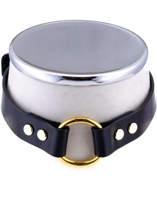 HEL Milano Mia black leather collar with gold coloured ring