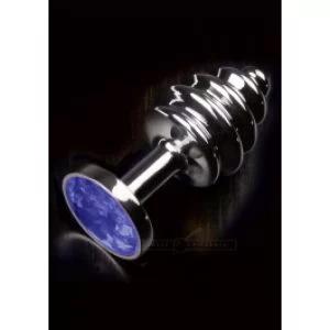 Hõbedane metallist ribiline anaaltapp sinise kiviga