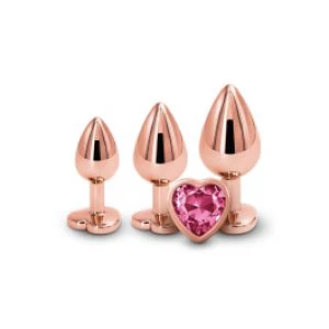 Kuldsete anaaltappide komplekt roosade südamekujuliste kividega 3 tk