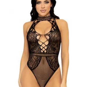 Leg Avenue Bring The Heat mustast võrgust avatud jalgevahega bodi