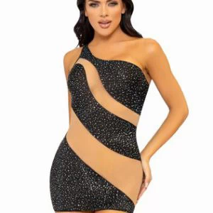 Leg Avenue Glam Vibe mustast võrgust ehiskividega minikleit