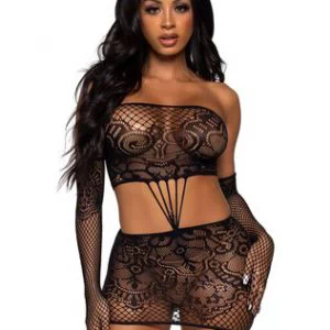 Leg Avenue mustast võrgust minikleit kinnastega