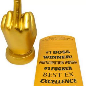 Little Genie Golden F-U Finger Customizable Desk Trophy