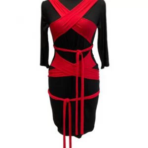 MAKE mustast tencelist kleit sisseõmmeldud punaste sallidega