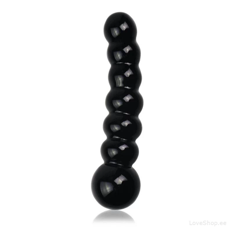 Must klaasist dildo/anaaltapp Lovetoy Glass Romance Black 3 (17x3.6cm)