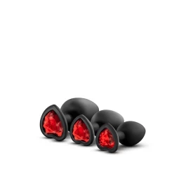 Mustad südamekujulise punase kiviga anaaltapid Luxe Bling 3 tk