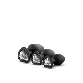 Mustad südamekujulise valge kiviga anaaltapid Luxe Bling 3 tk