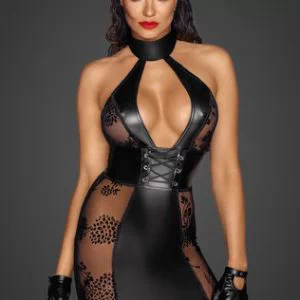 Noir Handmade must läiketa ja läbipaistvast tüllist kaela tagant kinnitatav minikleit