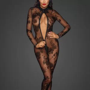 Noir Handmade mustast läbipaistvast tüllist ja samettrükiga kombinesoon