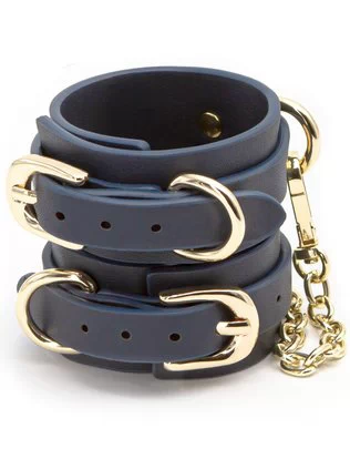 NS Novelties navy blue faux leather wrist cuffs