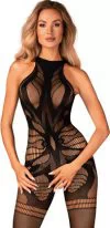 Obsessive black net crotchless bodystocking