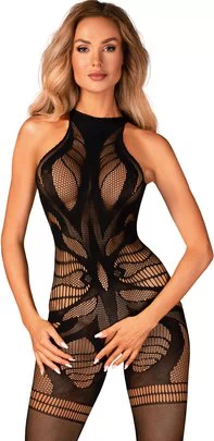 Obsessive black net crotchless bodystocking