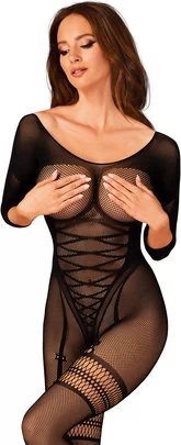 Obsessive black net crotchless bodystocking