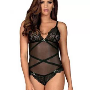 Obsessive Bondea mustast läbipaistvast tüllist ja pitsiga bodi